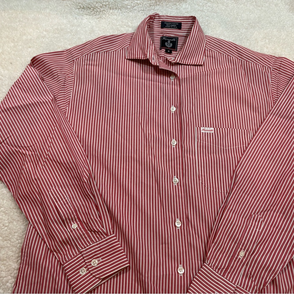 Faconnable Red and White Casual Button Down Shirt